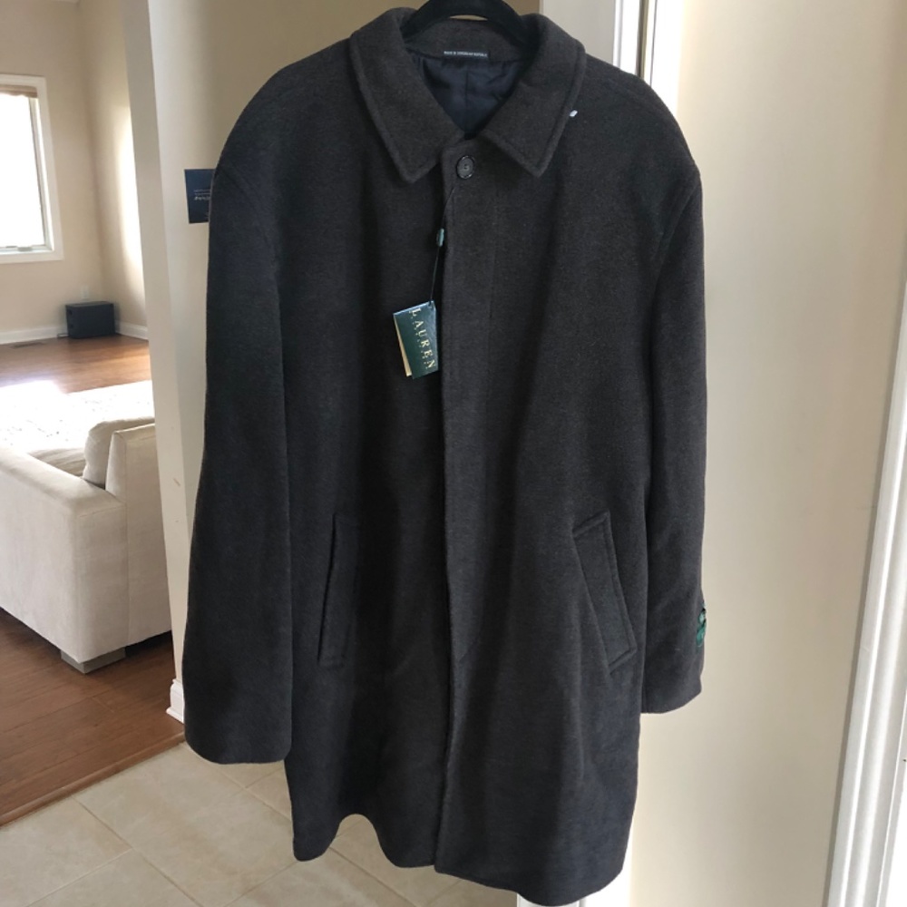 Lauren Ralph Lauren 100% Wool Coat Men’s 44L Long Overcoat Classic Black NWT